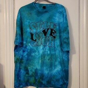 New Gildan Softstyle Tie Dye Blue and Green Self Love Club Graphic T-Shirt 3X